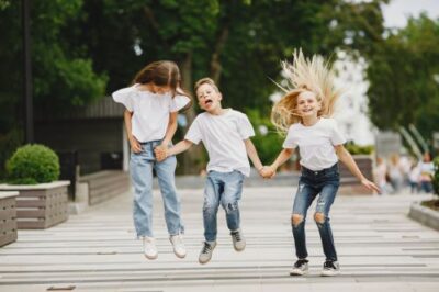 The role of play in child development. Three children having fun